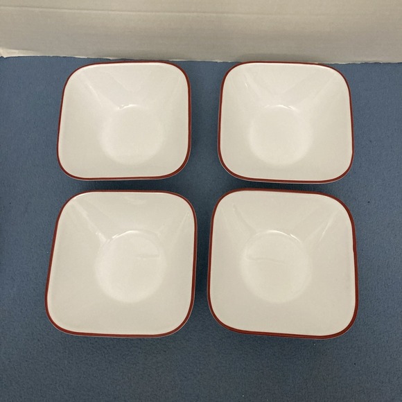 Corelle Other - Corelle Coordinates Splendor White w/Red Rim Square Soup/Cereal Bowls - Set of 4